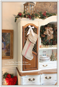 Striped Grain Sack Christmas Stocking-French Farmhouse Vintage Christmas Dining Room- From My Front Porch To Yours