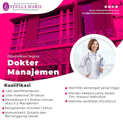 Lowongan Kerja Dokter Manajemen Medan Lulusan S1 Februari 2023 di RSIA Stella Maris