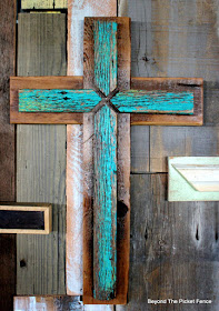 rustic cross, barnwood, reclaimed wood, Easter decor, spring sign, http://bec4-beyondthepicketfence.blogspot.com/2016/02/more-rustic-crosses-and-finding-waldo.html