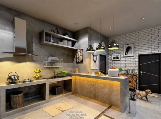 gambar inspiratif meja dapur cor dengan beton ekspos