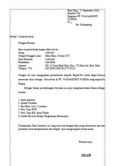 Surat Lamaran Via Wa / Contoh Surat Lamaran Kerja Pt Astra Agro Lestari