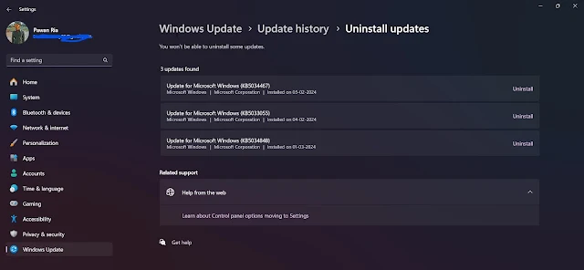 uninstall commutative updates in windows