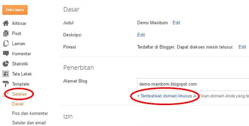 Cara Setting Domain untuk Blogger