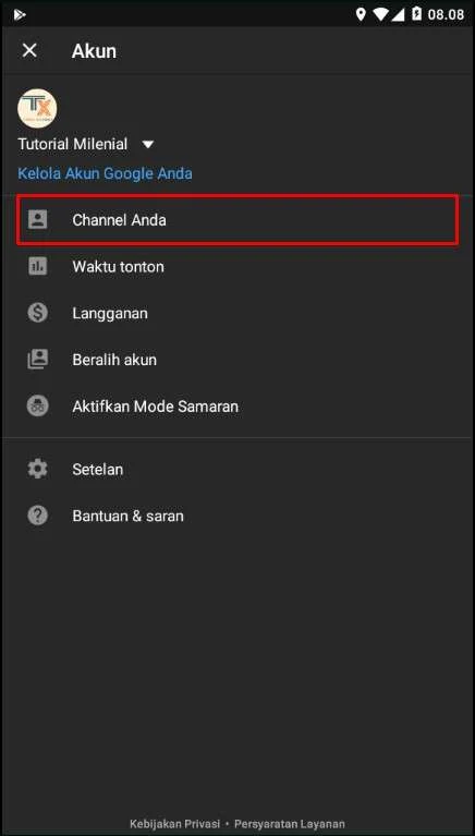 Buka Opsi Channel Anda di YouTube
