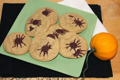 Baked chocolate chip spider cookies.