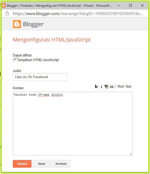 Mengonfigurasi HTML JavaScript