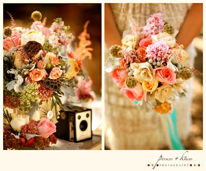 coral and turquoise wedding flowers