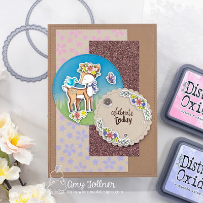 Inky Paws Challenge Sketch Challenge - Woodland Spring stamp and die set, Newton's Picnic stamp and die set, Happy Little Thoughts stamp set, Circle Frames die set, Petite Flowers stencil, Hills and Grass stencil by Newton's Nook Designs #newtonsnook #handmade