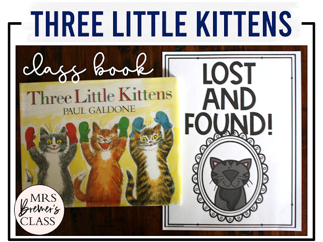 Three Little Kittens book activities unit with literacy printables, reading companion activities, lesson ideas, and a craft for Kindergarten and First Grade