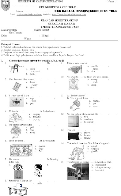 Download UKK Bahasa Inggris SD tahun 2012