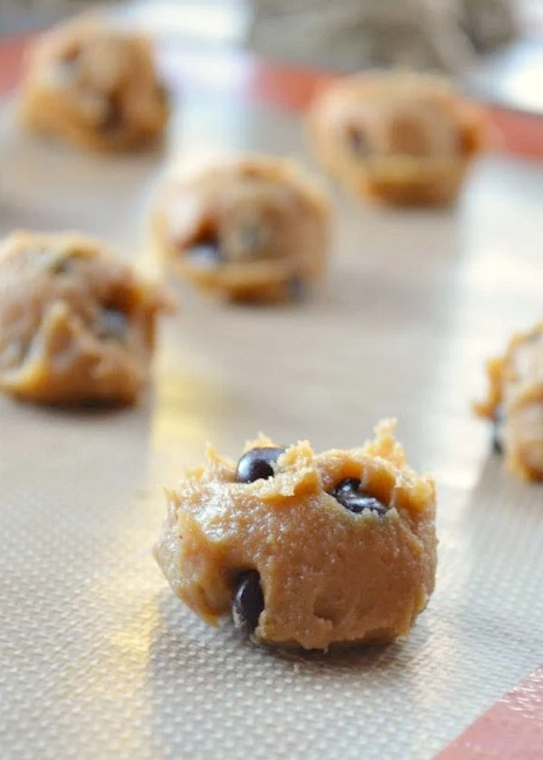 Scoop Peanut Butter Chocolate Chip Bites Cookie dough and bake from Serena Bakes Simply From Scratch.