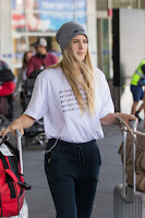 Tennis Player Eugenie Bouchard in White T-Shirt at Melbourne Airport