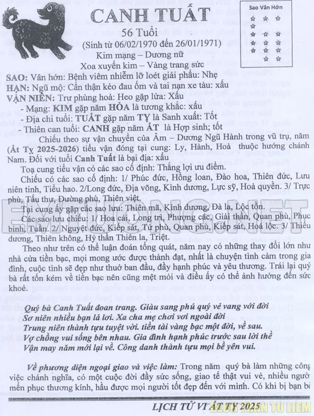 TỬ VI CHÙA KHÁNH ANH 2025 1970 NỮ