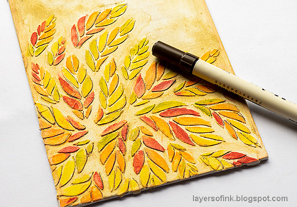 Layers of ink - Tumbling Leaves Canvas Tutorial by Anna-Karin Evaldsson. Add a shadow to the leaves.