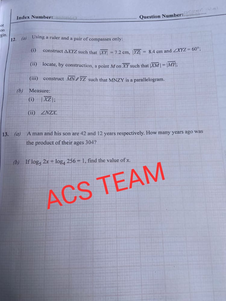 WAEC GCE Mathematics Questions And Answers 2023