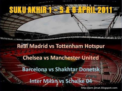 Jadual Suku Akhir 1 Liga Juara Juara Eropah 2011