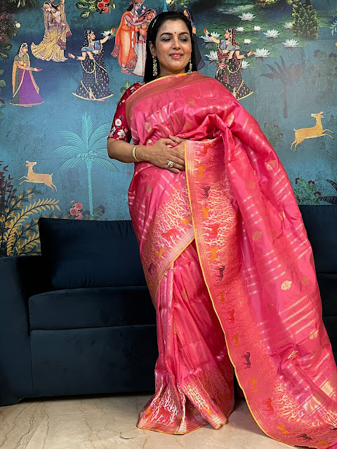 A Tale of Elegance and Artistry: The Pink Pure Katan Silk Saree with Kaduwa Weave and Unique Horse Motif Skirt Border
