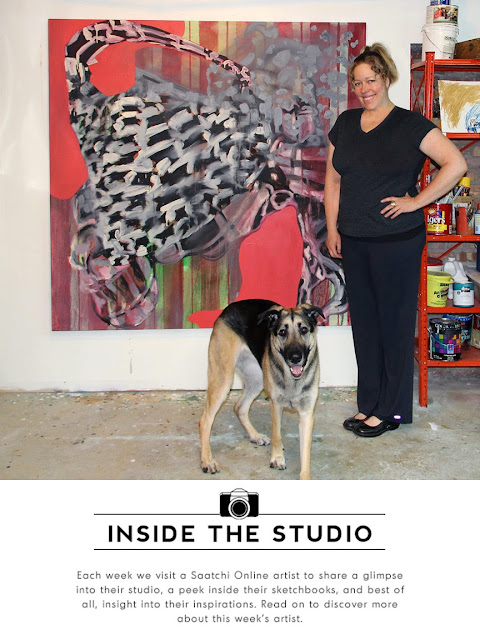 artist and her dog in studio