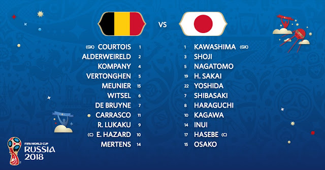 Starting Lineup: Belgium vs Japan - 2018 World Cup Quarter final