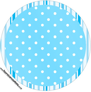 Light Blue Crown in Stripes and Polka Dots  Free Printable Cupcake Toppers for a Quinceanera Party.