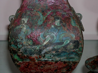 Han Dynasty Chinese lacquered and painted bronze Hu vase Sichuan Province