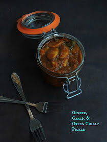 Ginger garlic pickle with green chillies