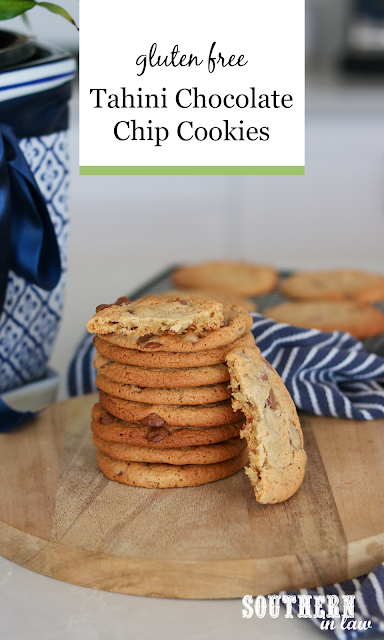 Easy Gluten Free Tahini Chocolate Chip Cookies Recipe - crisp and chewy cookies