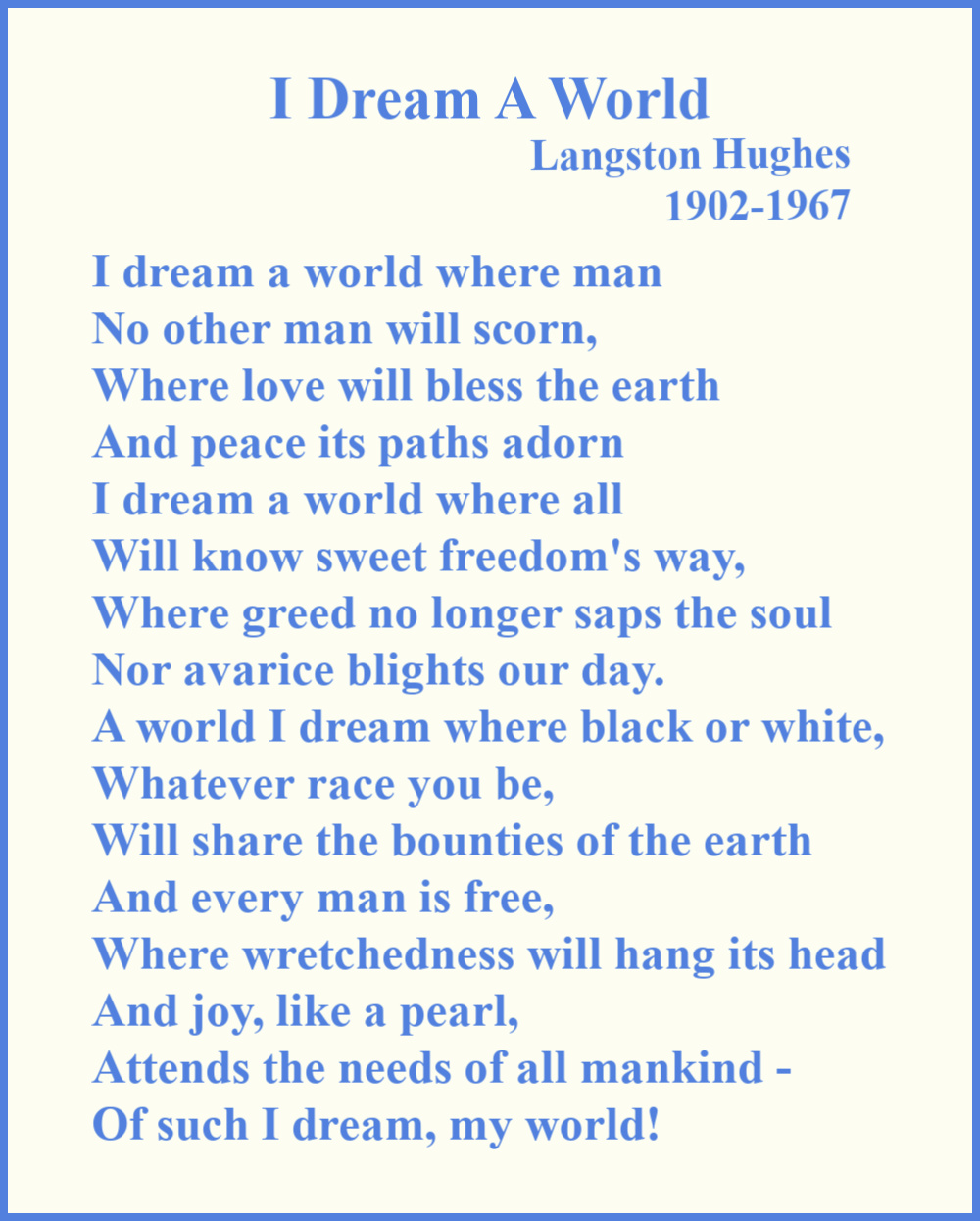 Randomly Reading: Poetry Friday: I Dream A World by Langston Hughes