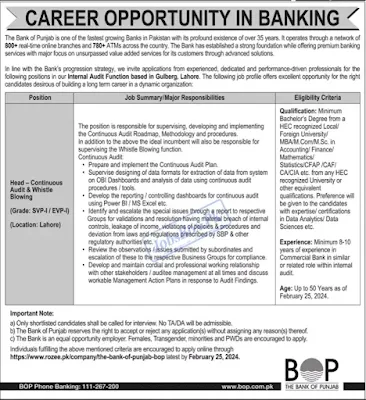 Punjab Bank BOP Jobs 2024 Apply Online