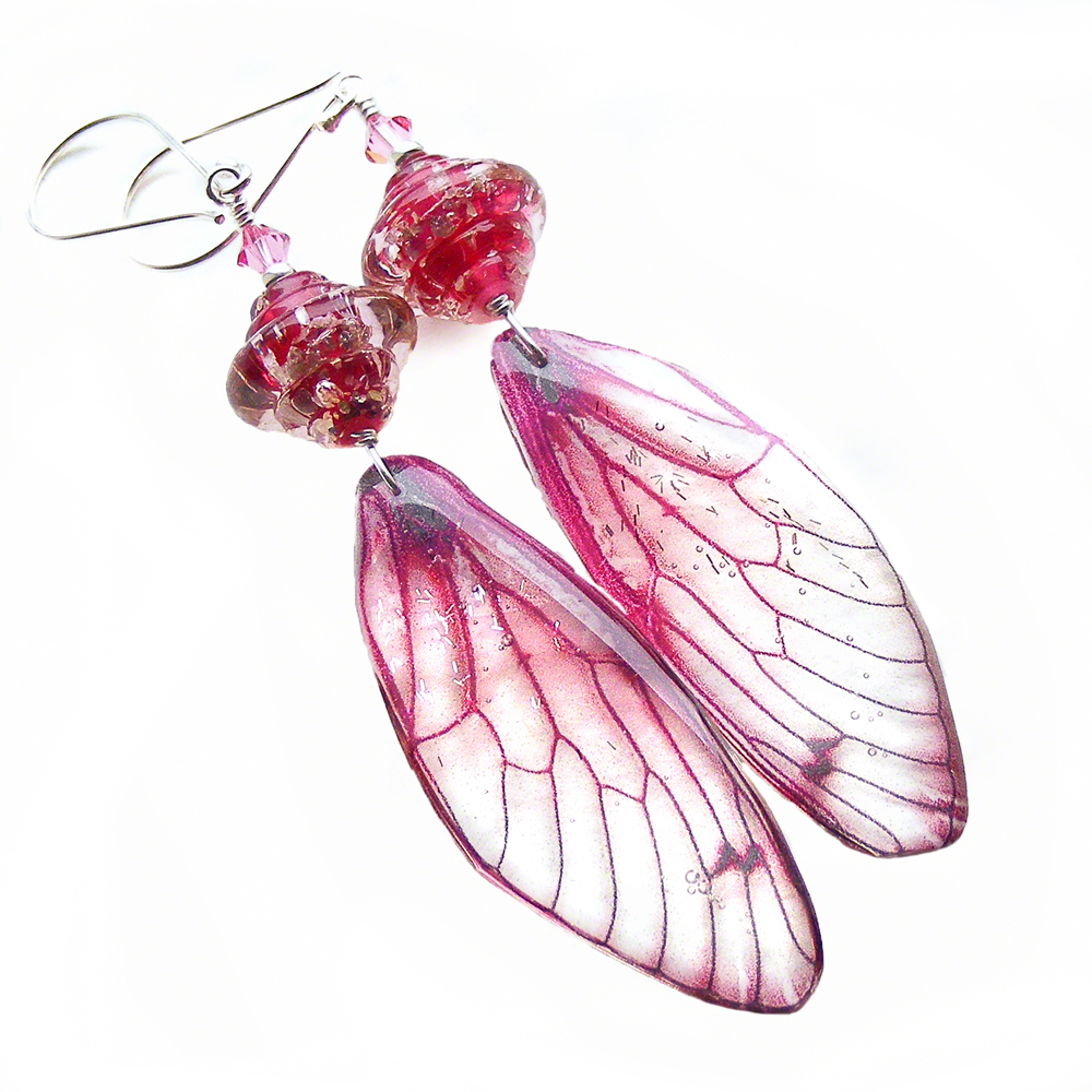 Enchanting Pink Dragonfly Wing Earrings by Erika Price