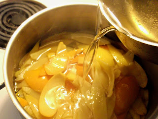 syrup poured on prepared orange and lemon peels