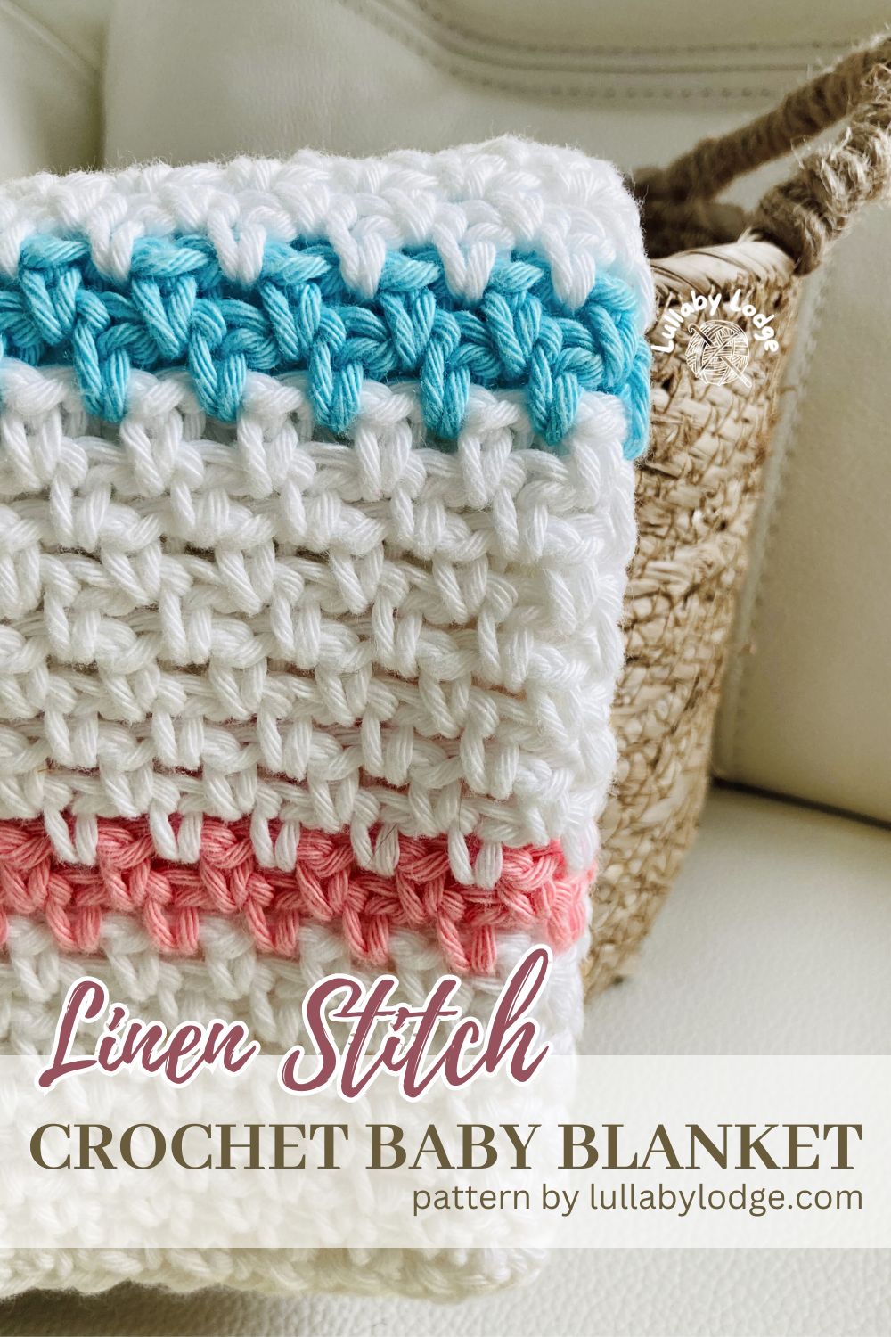 A Pinterest pin showing a crochet baby blanket