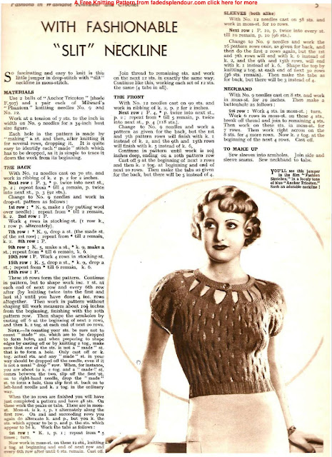 The Vintage Pattern Files: Free 1930's Knitting - The Fashionable Slit Neckline