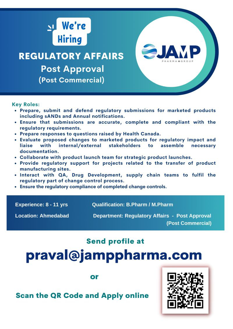 Job Available's for Jamp Pharma Ltd Job Vacancy for B Pharma/ M Pharma