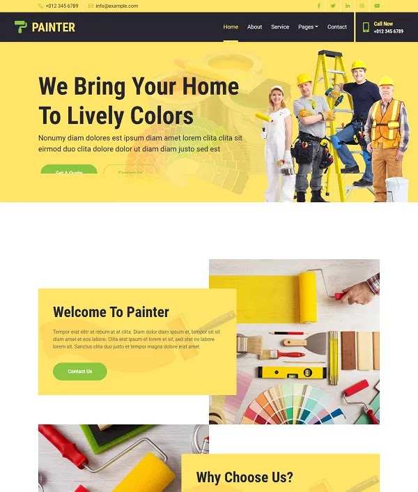 Free PAINTER – Painting Company Website Template Download 