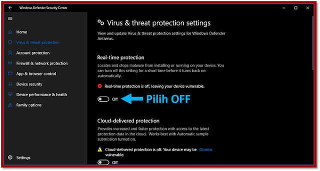 Mematikan Windows Defender Lewat Windows Security