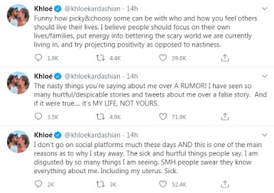 Khloe's clapback tweet over pregnancy rumours