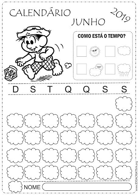 Calendários escolares Junho 2019 para imprimir e colorir