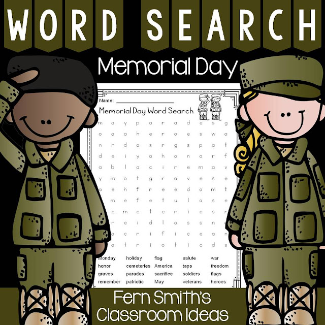 Fern Smith's Classroom Ideas Free Memorial Day Word Search & Answer Key at TpT