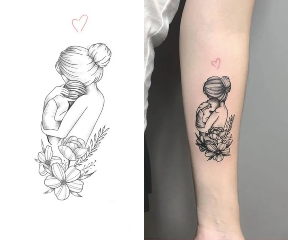 Ideias Criativas de Tatuagem Mãe e Filho Delicada