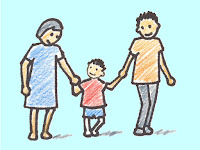 Parents Drawing Young parents with their kid go on a stroll stock vector