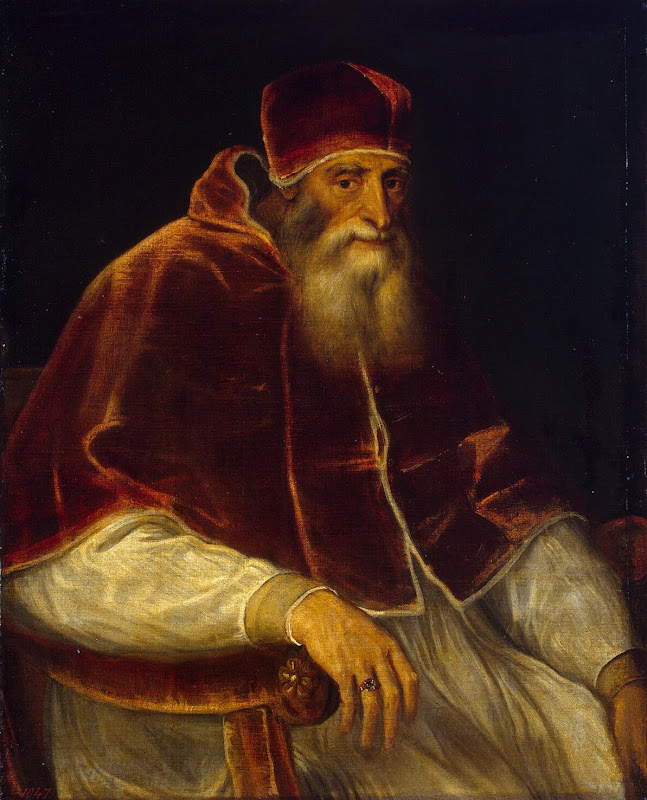 Portrait of Pope Paul III by Titian and workshop - Portrait Paintings from Hermitage Museum
