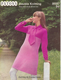 1960s vintage knitting pattern; pink mini dress with collar & tie.  