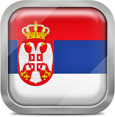 Serbia square flag with metallic frame
