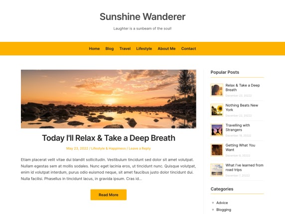 Sunshine Wanderer Free Blog Theme For WordPress