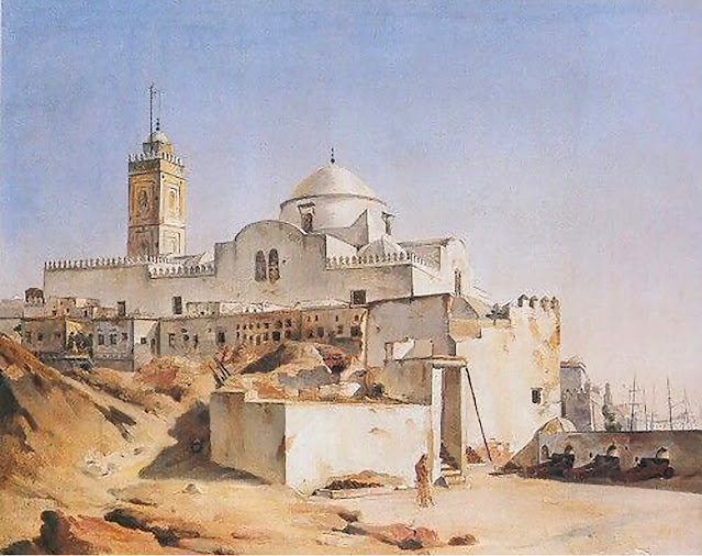 Djamaa el-jedid, la mosquée de la pêcherie, la batterie du Dey Hussein et les décombres de la démolition de la place d'armes, 1832, à Alger par Jean-Charles Langlois