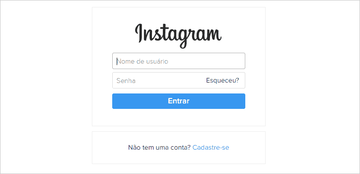 Fazendo login para excluir instagram