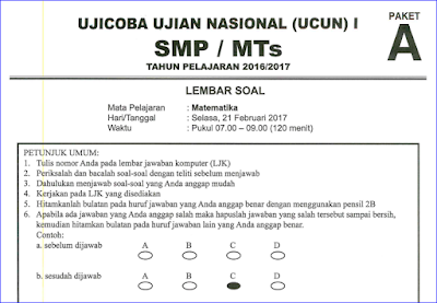  ini merupakan file terbaru yang berisi contoh soal latihan Ujian Nasional  Soal Try Out (TO) UN/UNBK SMP/MTS Matematika 2017/2018