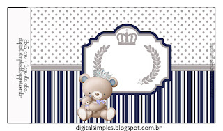 Osito Príncipe en Azul: Invitaciones y Etiquetas para Candy Bar para Imprimir Gratis. 