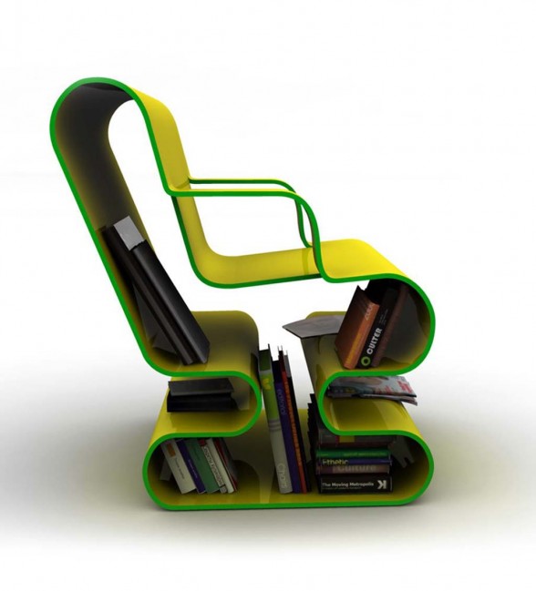 Curved Lounge Chair Built In Book Storage